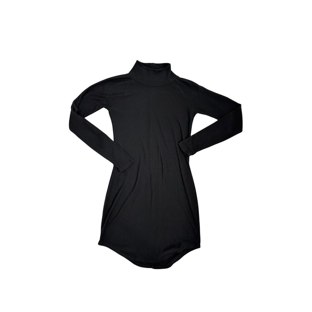 Chaser Basic Neutral Black Turtleneck Long Sleeve Mini T-Shirt Dress Size XS